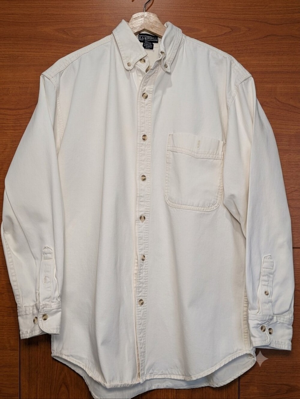 Cotton Button Down Vintage Heavy LA Loving Shirt Large Cream White Workwear 90s